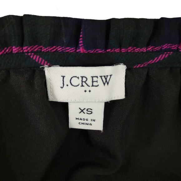 J CREW Dark Green Plaid Blouson Dress, Ruffle Tie Collar Puff Sleeve XS Academia - Picture 7 of 8